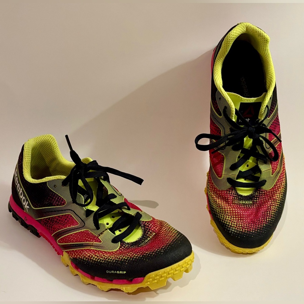 Reebok All Terrain Super trail running shoe in a black, yellow, & pink colorway